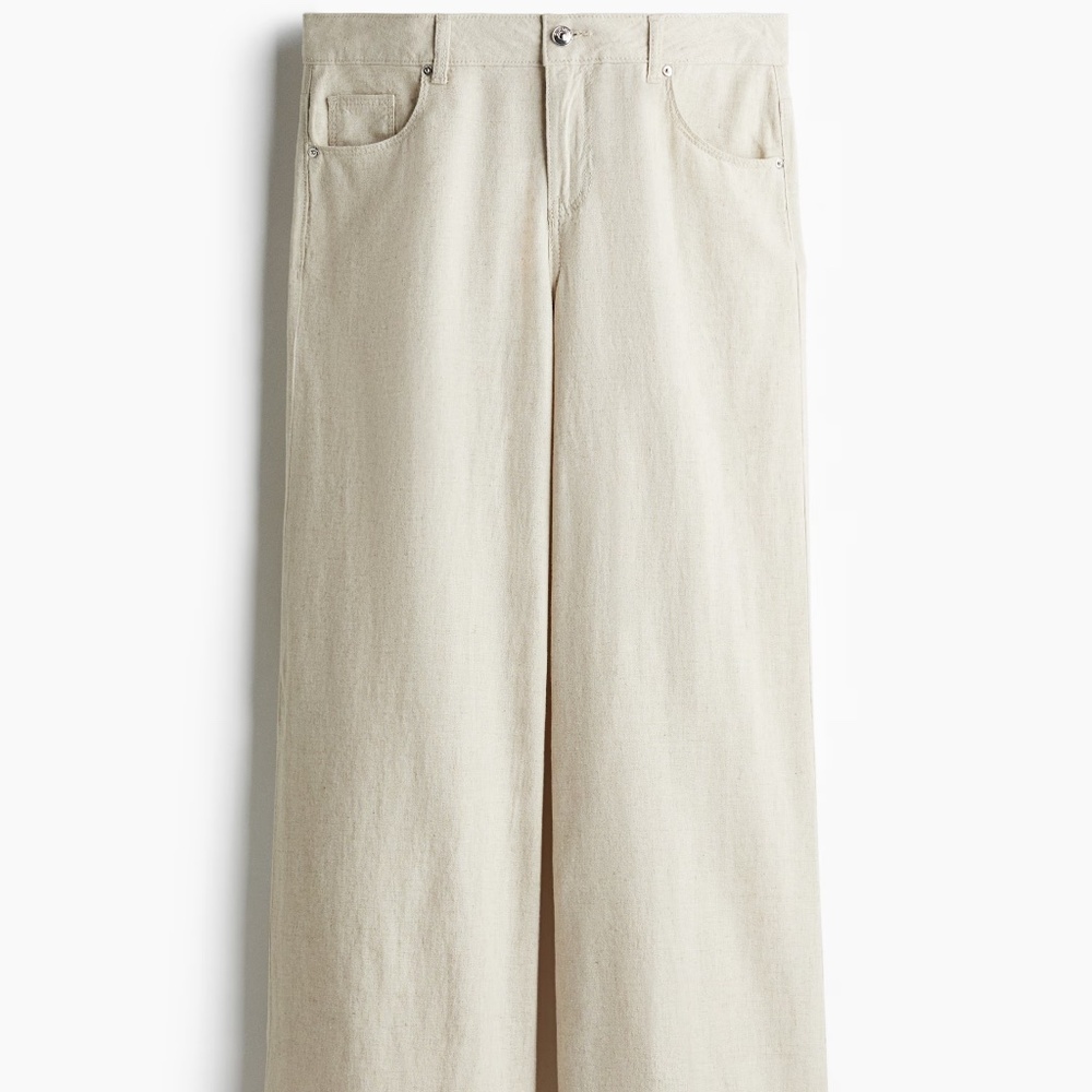 H&M WIDE-LEG LINEN-BLEND PANTS | Light Beige | Size 2